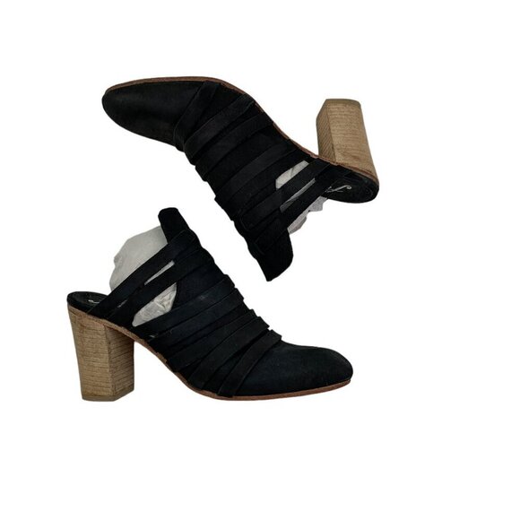 Free People Byron Black Leather Strappy High Vamp Block Heel Mules Women's 9 - Picture 3 of 9
